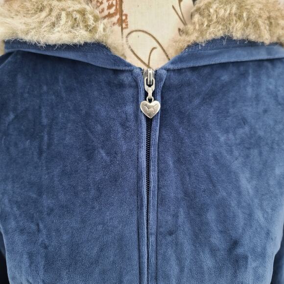 Pink VS Y2K Vintage The Pinks Love & Rock N Roll Tour Velour Blue jacket Furhood - Picture 3 of 13